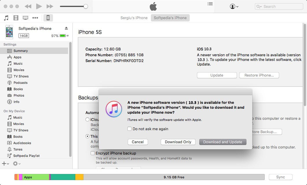 Itunes iphone software update location mac