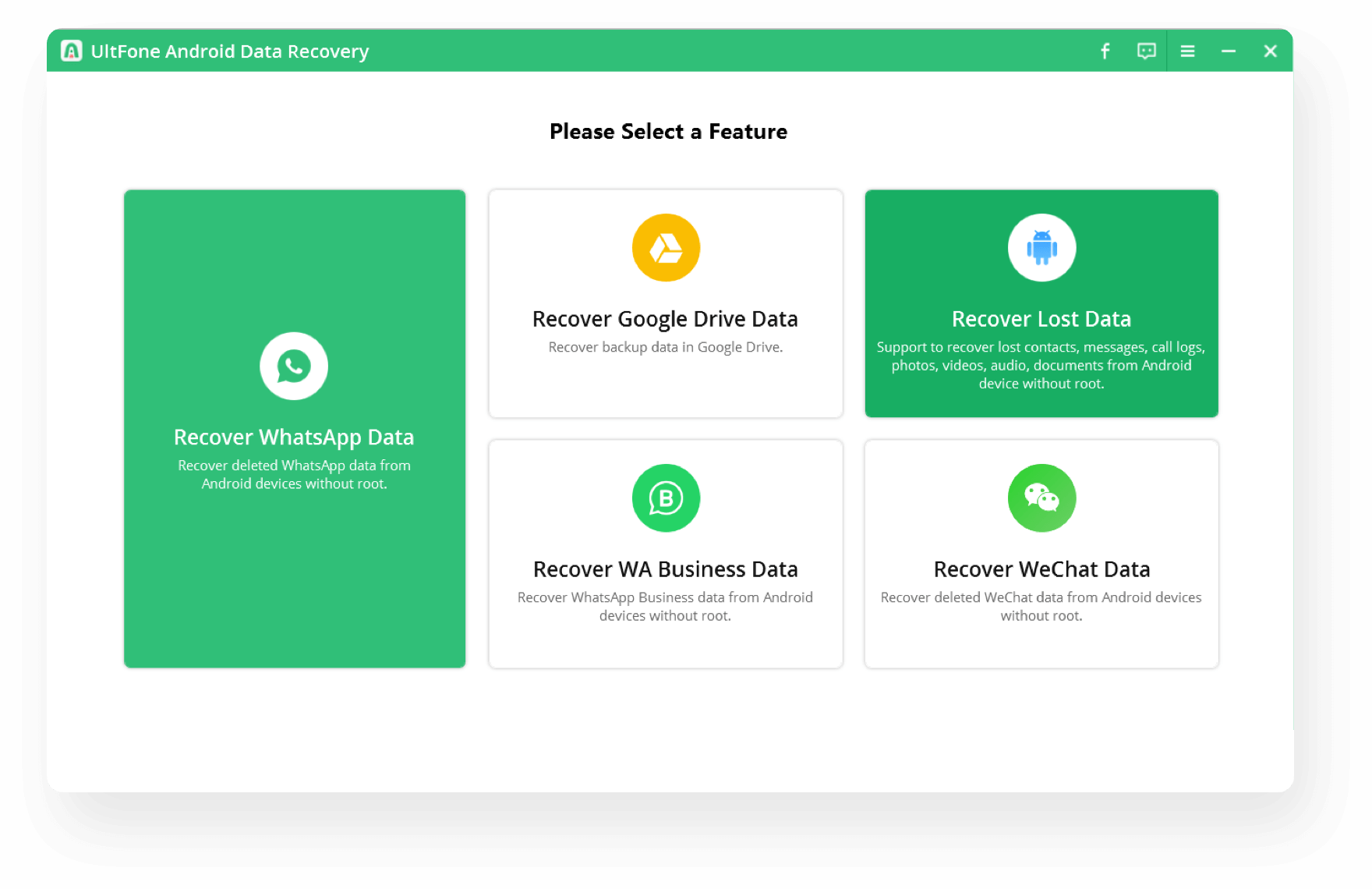 ultfone android data recovery main interface