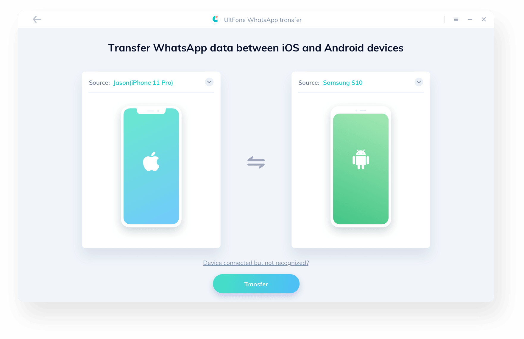 conecte el dispositivo a la computadora para la transferencia de whatsapp